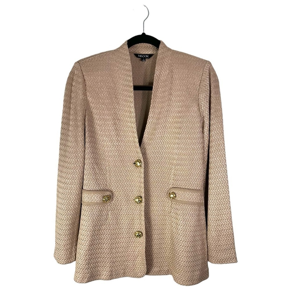 Misook Textured Gold Button Jacket in Sand Size Small